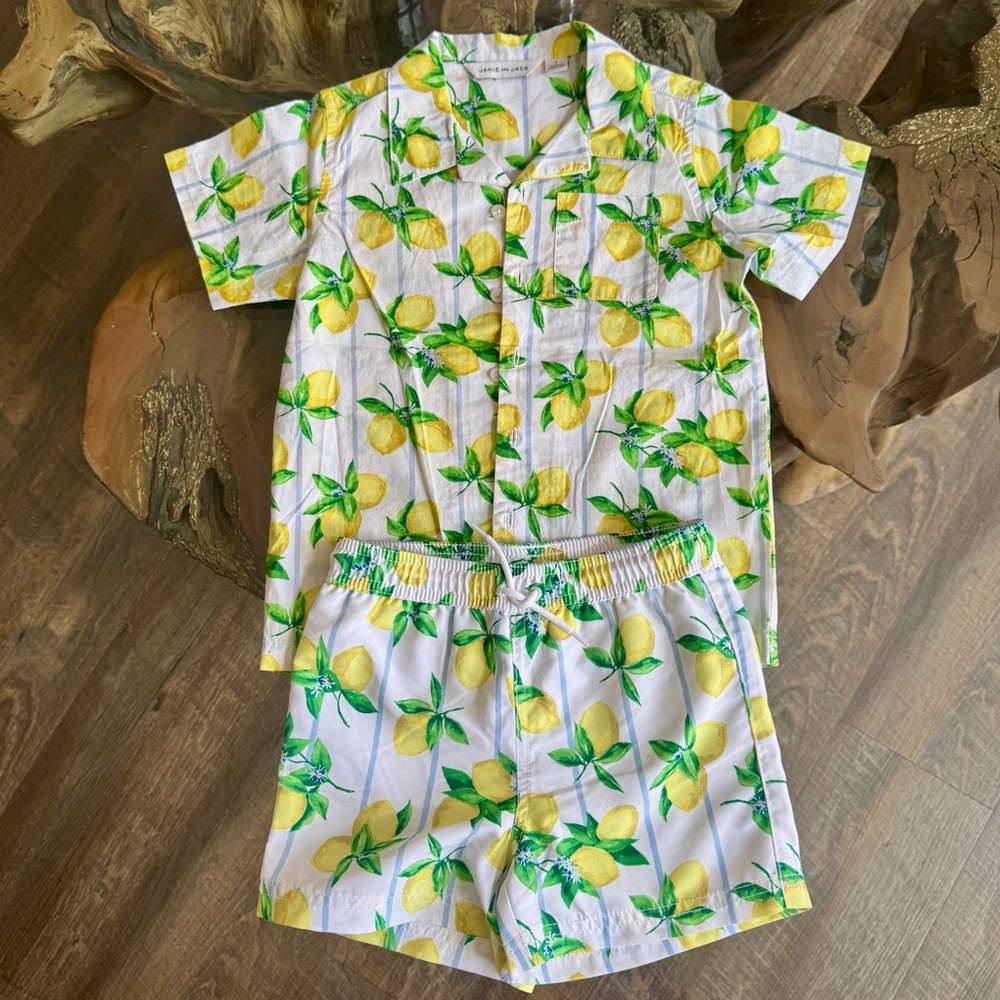 Janie and Jack - Lemon Print Swim Shorts and Shirt Set